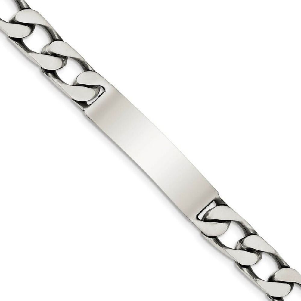 Men's 10mm Antiqued Sterling Silver Figaro I.D. Bracelet, 8.5 Inch